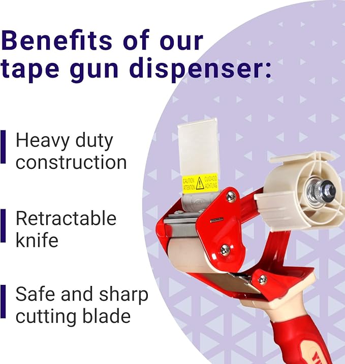 IDL Packaging T235 Heavy Duty Tape Gun Dispenser for 2" Tapes, Strong Metal Construction, Safe and Durable Blade, Rubber Roller and Handle