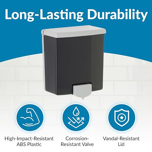 Bobrick Surface-Mounted Soap Dispenser - Manual Wall-Mounted 40 fl oz Capacity Top Fill, ADA Compliant, Vandal-Resistant, Visible Soap Level, All-Purpose Liquid Soap Dispenser for Commercial Bathrooms (Model B-40)