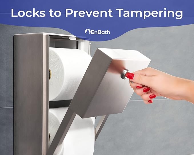 Commercial Toilet Paper Dispenser, 2 Roll Stainless Steel Toilet Paper Holder. Wall Mount, Locking Tissue Dispensers for Bathroom/Restroom