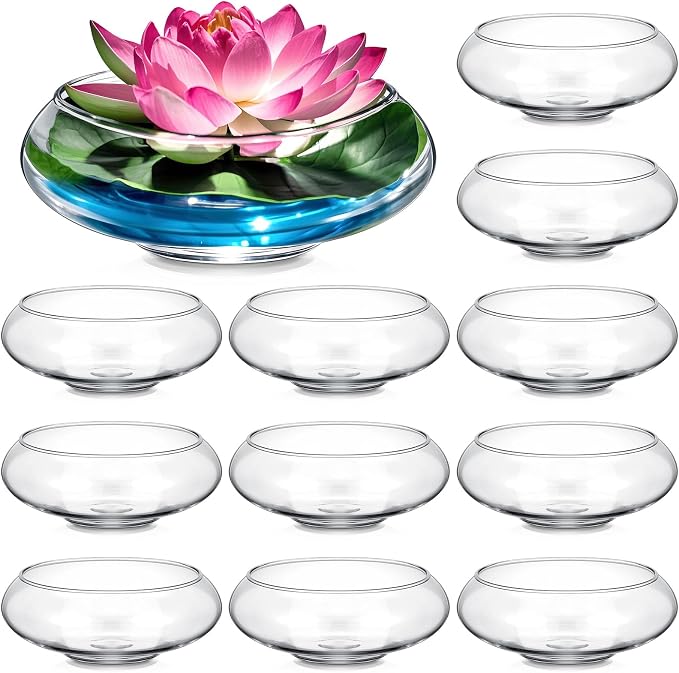 12 Pcs Hydroponic Planter Lotus Flower Pot Planter Lotus Bowl Clear Glass Fish Bowl Vase for Planting Indoor Home Decor Water Lily Narcissus Planting Water Lily (7.09in)