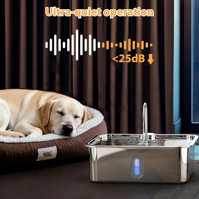 15L/4Gal Stainless Steel Dog Water Fountion Pet Fountain,6Set Filter | Ultra Quiet,Extra Large Capacity,5 Layer Filtration System,Water Level Window & LED Light,Visible Faucet-Style Spout