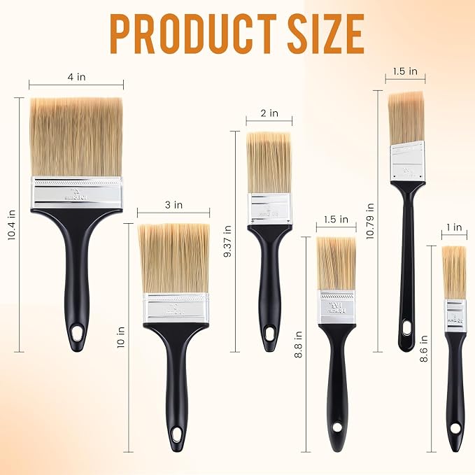 Layhit 36 Pcs Paint Brushes House Chip Paintbrush with Treated Plastic Handles Wide Flat Wall Trim Painting Tool for Paint Stains Wood Cabinet Deck Fence Door Furniture Home DIY (6 Size)