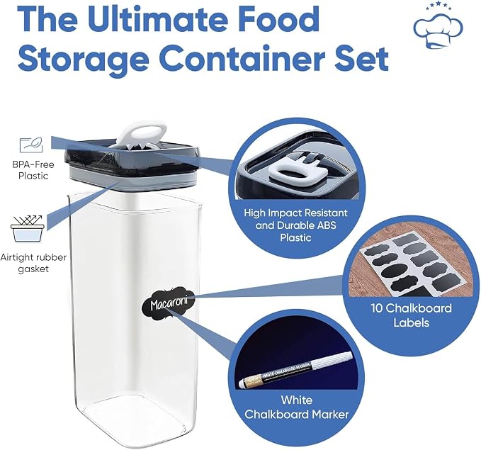 Chef's Path Airtight Food Storage Container Set 10-Piece Mega Bundle (4 + 6 Set) – BPA-Free Pantry Organizers with Labels & Measuring Spoons – Kitchen & Cereal Storage for Flour, Sugar, Pasta, Spices