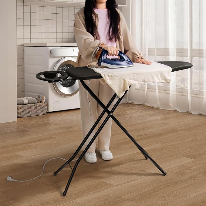 Duwee 12"x38" Ironing Board Full Size with Heat Resistant Cover,Black | 10mm Thicken Double Layers Feltpad and Foam, Folding Compact Iron Board, Heavy Sturdy Legs, Easy to Storage