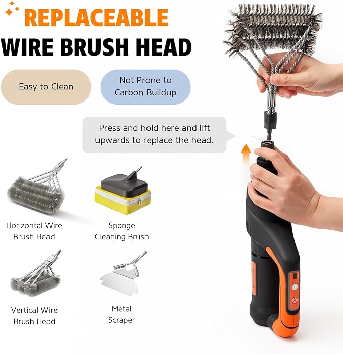 Electric Grill Brush BBQ Cleaner - Grill Cleaner, Grill Brush for Outdoor Grill, BBQ Grill Brush, 940 RPM Electric Grill Cleaner, 3 Speed Modes, Compatible with Weber, Char-Broil, Traeger & More
