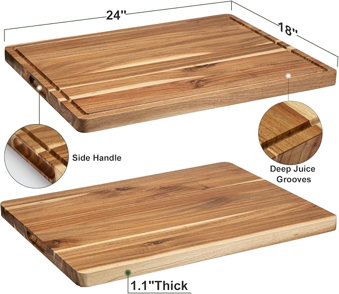 Extra Large Acacia Wood Cutting Board for Kitchen, 24 x 18 Inch Large Butcher Block Chopping Board with Juice Groove, Thick Wood Cutting Boards Carving Board for Turkey Meat Vegetables BBQ