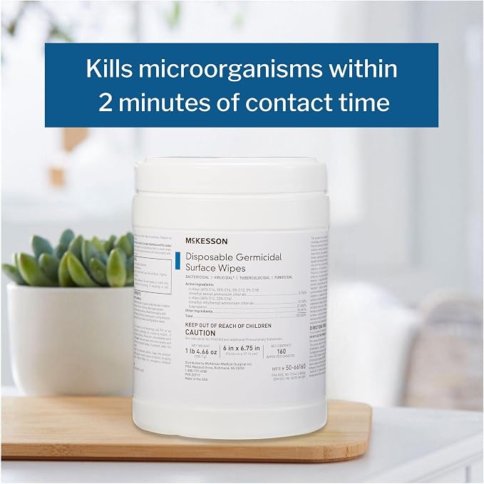 McKesson Germicidal Disinfecting Wipes [480 Count], Alcohol Cleaning Disinfectant Cloths, Hospital Grade Multi-Surface Cleansing, 160 Wipes, 3 Pack