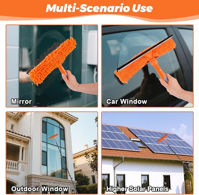 24FT Carbon Fiber Window Washing Kit with Extension Pole Outdoor | carbon fiber pole, ultralight, sturdy anti-corrosion, no ladder needed, 3/4 threaded tip fits plenty of tool accessories