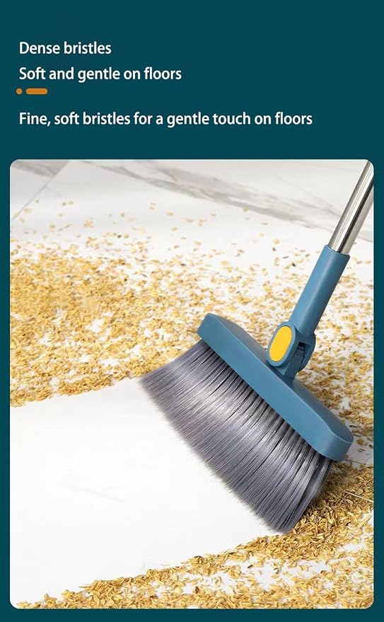 Folding Broom and Dustpan Set, Long-Handled Sweeper with 180° Swivel Head and Scratching Teeth, Suitable for Home and Office Use White