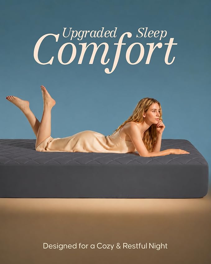Quilted Fitted Mattress Pad, Full Mattress Protector Topper with Deep Pocket Stretches up to 16 Inches, Machine Washable Mattress Cover by Utopia Bedding (Grey)