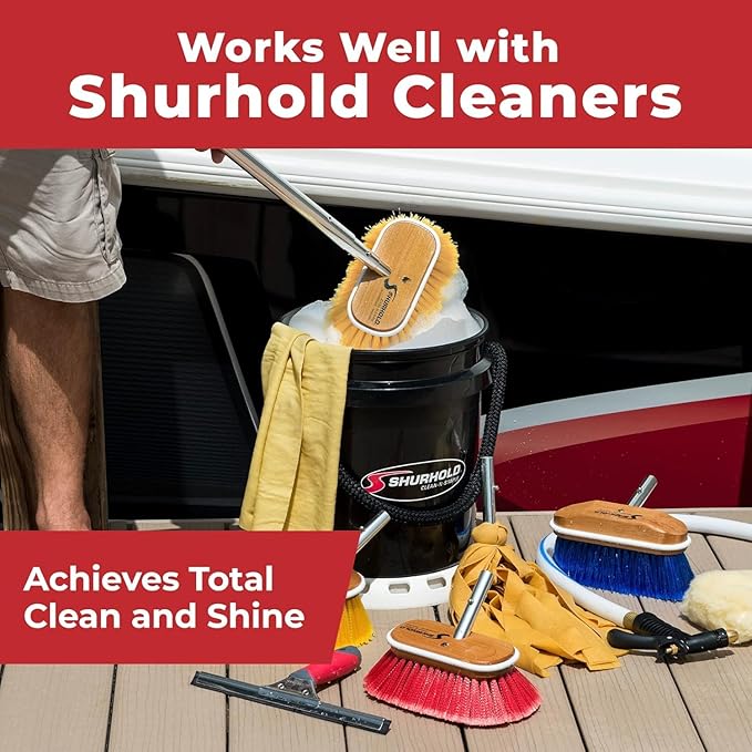 Shurhold Classic 6” Soft Bristle Deck Brush – Compact Boat Brush with Wood Block, Rubber Bumper & Split-End Polystyrene Bristles - Yellow