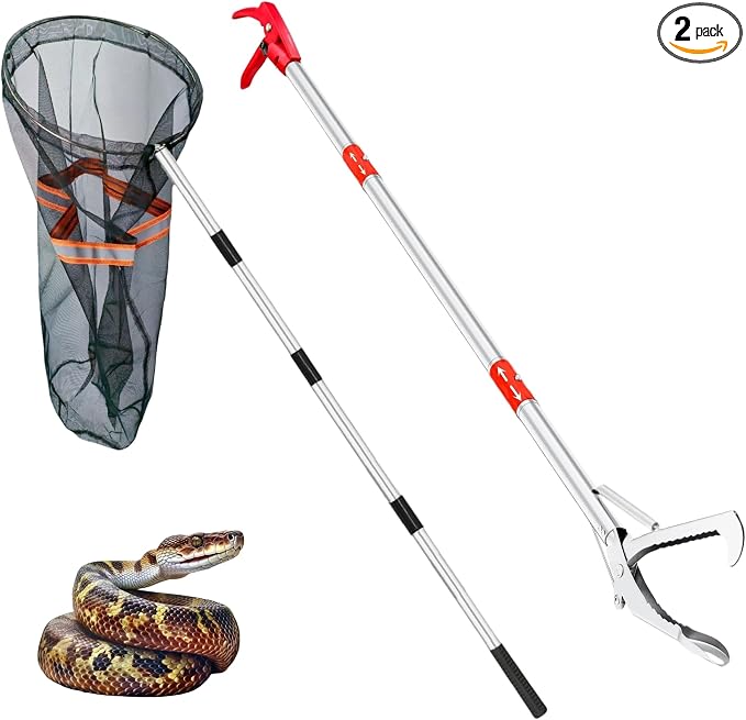 Snake Grabber Tool, 50'' Folding Snake Grabber Tongs with 72'' Detachable Stainless Steel Snake Catching Net for Corrosion Resistance High Load Capacity Easy to Clean and Maintain