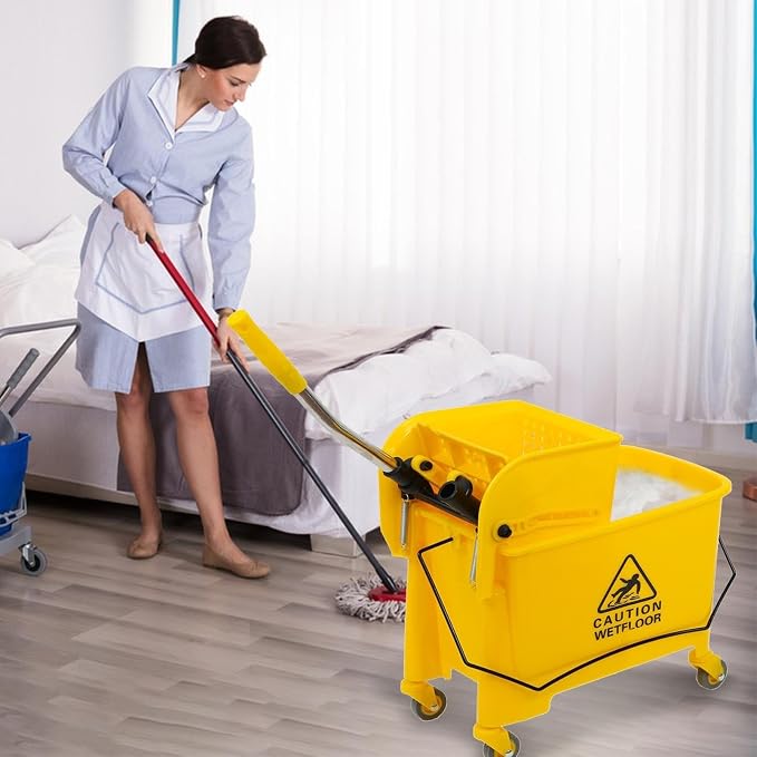 Mop and Bucket with Wringer Set on Wheels, 5.28 Gallon Large Capacity Side Press Cleaning Bucket for Home, Office, Janitor Cart