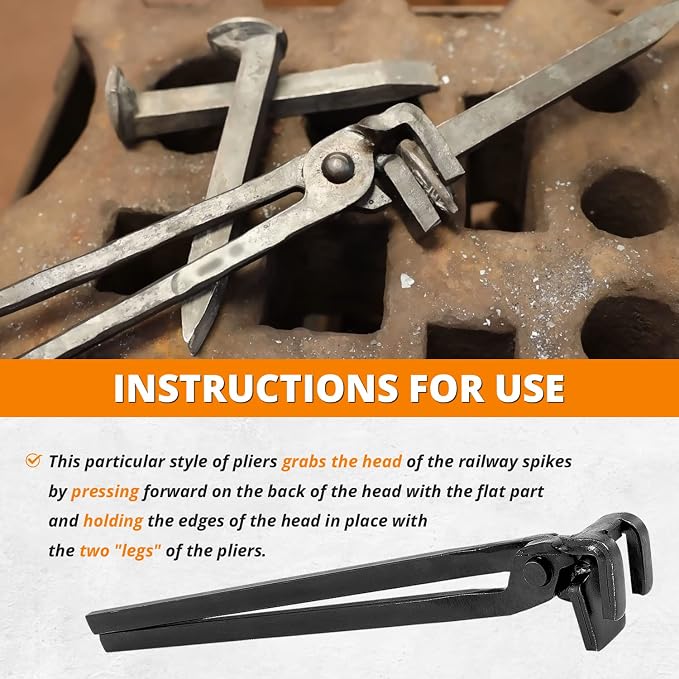 Blacksmith Railroad Spike Tongs for Holding Railroad Spikes, RR Head Railway Spike Pliers for Railroad Spike Forging (15 Inch)
