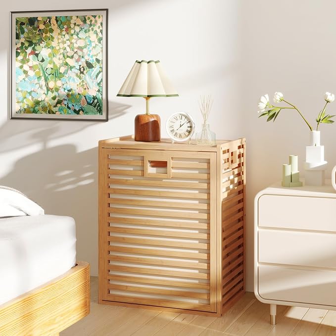 Giantex Bamboo Tilt Out Laundry Hamper with Removable & Foldable Fabric Bin | Laundry Storage Cabinet, Laundry Basket Organizer for Bathroom, Laundry Room, Living Room, Bedroom, Natural