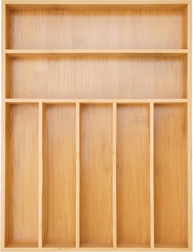 Besilord Silverware Organizer Kitchen Drawer Organizer Utensil Organizer Bamboo Silverware Holder Cutlery Organizer in Drawer Flatware Organizer Tray(7 slots, Natural