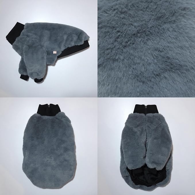D DOGGYSTAR Italian Greyhound Winter Faux Fur Zip Up Coat Warm Plush Jacket for Slim Long Leg Dogs (XL,Zip-up Dark Grey)