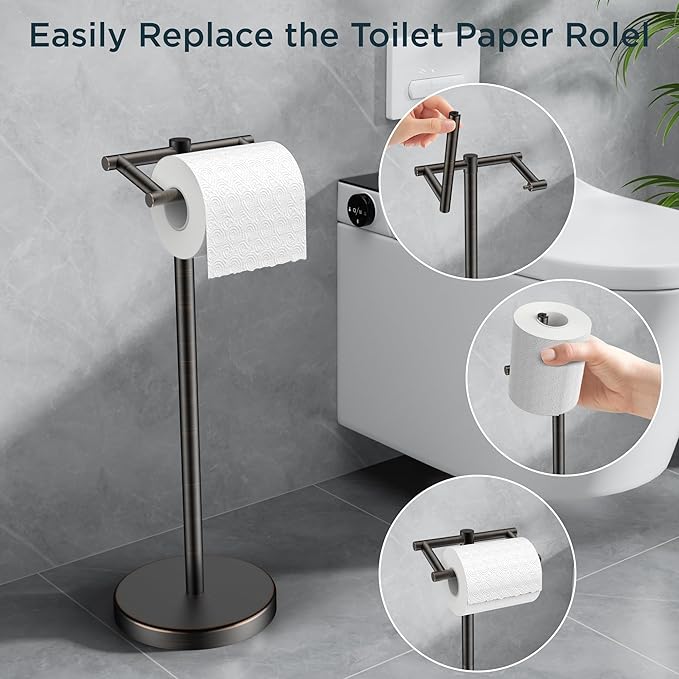 FORIOUS Toilet Paper Holder Wall Mount, Stainless Steel Rustproof Double Post Pivoting Tissue Roll Holder for Bathroom, Commercial Toilet Paper Dispenser Toilet Paper Stand, Oil Rubbed Bronze