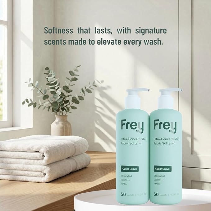 FREY Natural Liquid Fabric Softener and Conditioner | HE Laundry Softener for All Machines | Plant-Powered Eco Friendly Formula | 2-Pack, Cedar Grove