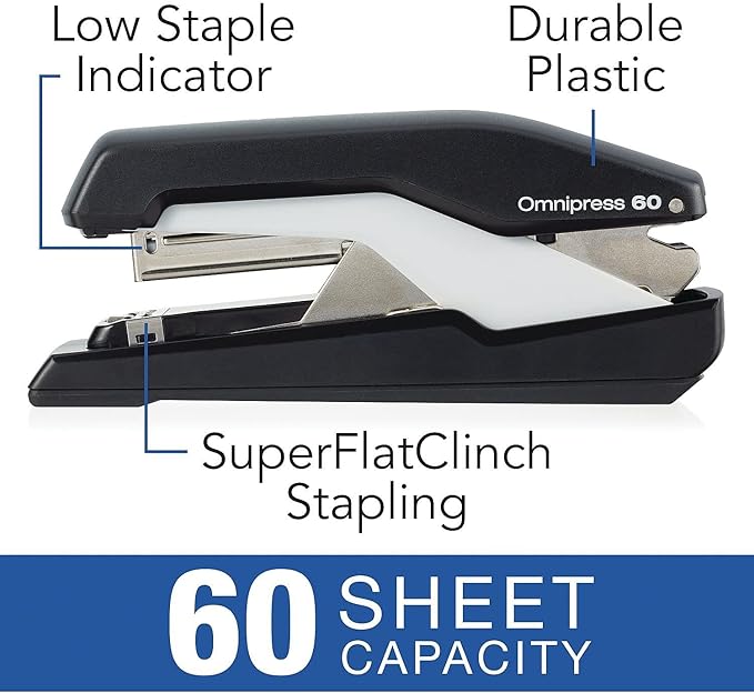 Swingline Stapler, Omnipress 60 Stapler, Press Anywhere for Easier Use, 60 Sheet Capacity, Black/Gray (5000590A)