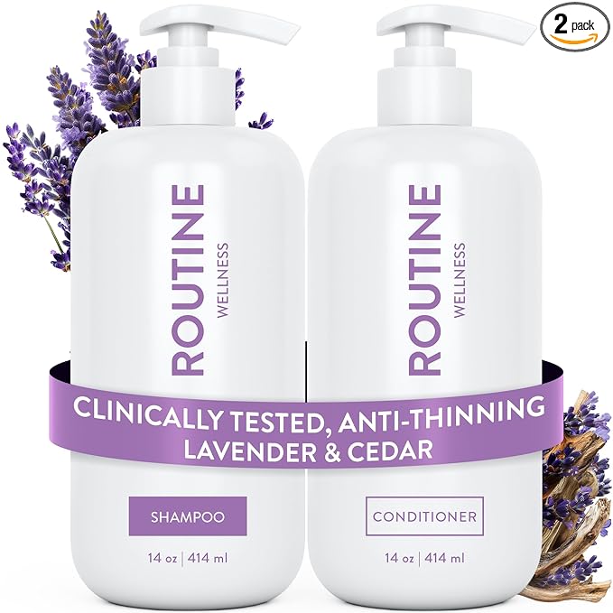 Routine Wellness Anti-Thinning Shampoo and Conditioner Set for Thinning Hair - Biotin DHT Blocker Women & Men - Color Safe Shampoo for Hair Loss & Healthier Hair - Lavender & Cedar Set