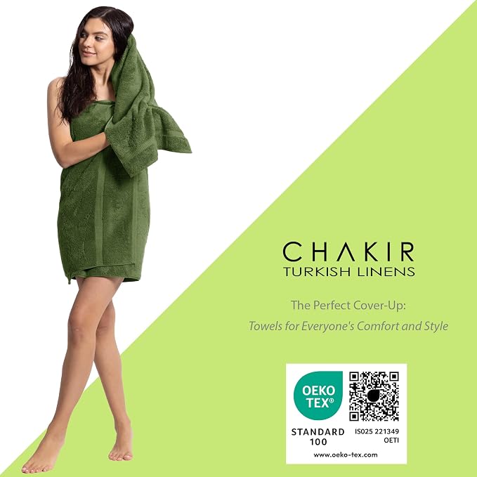 Chakir Turkish Linens 4 Piece Washcloth Set, 100% Cotton Luxury Turkish Washcloths for Bathroom, Soft Absorbent Washcloths, 13 x 13 Inches, Moss