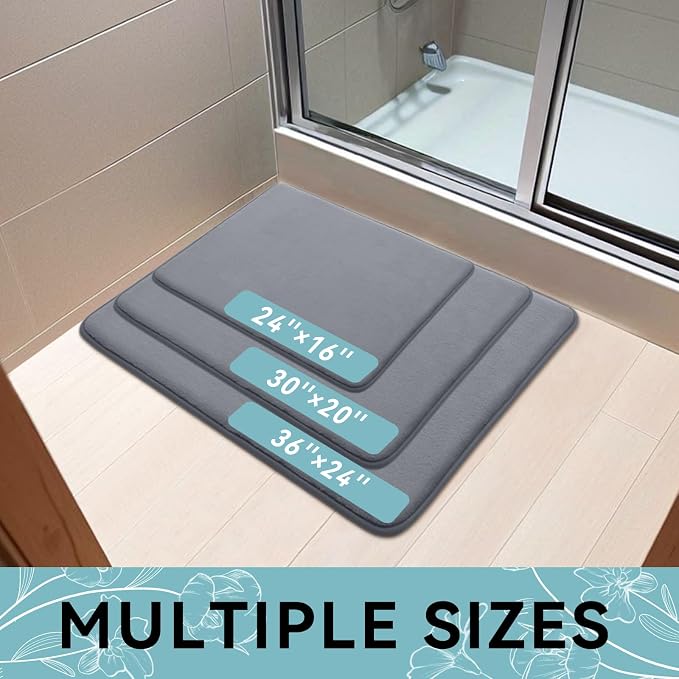 Smiry Memory Foam Bath Mat 47x17, Extra Soft and Absorbent Bathroom Mats, Non Slip Washable Carpet for Floor, Shower and Tub, Dark Grey