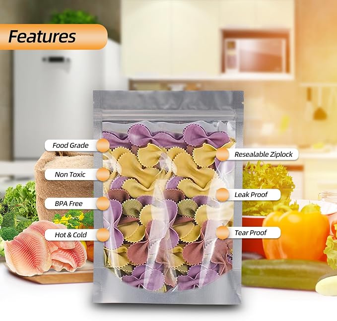 Wisesorb 1 Gallon 480 Packs Mylar Bags For Food Storage, 10"x 14" Mylar Bags With Window, Freeze Dried Candy Bags, Reusable Storage Bags For Food, Mylar Food Storage Bags for Long Term Food Storage