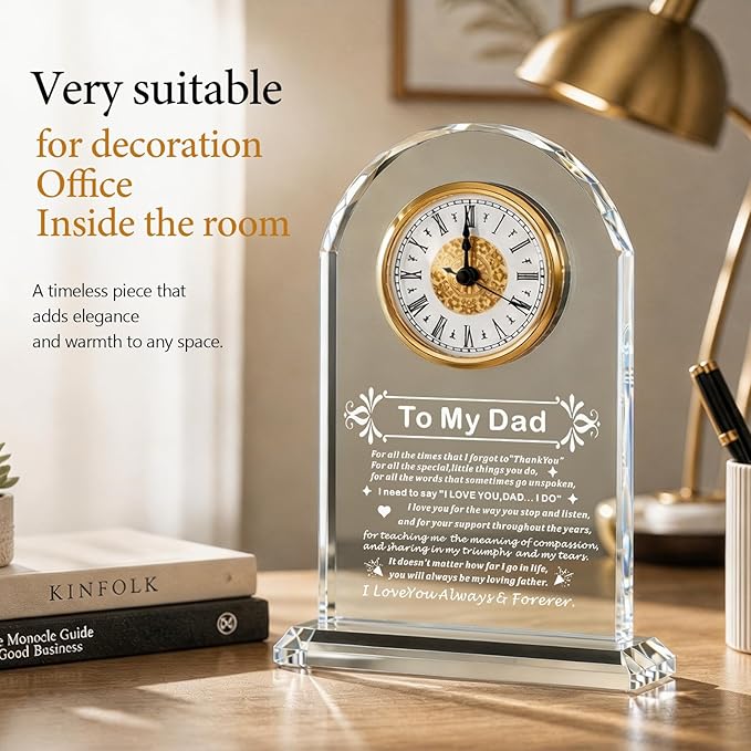 Delicate Dad Birthday Gifts,best Fathers Day Gift for Dad Father from Daughter Son Ideas, Father's Day Glass Clock Gift Who Wants Nothing (Battery not Included) (Dad Gifts)