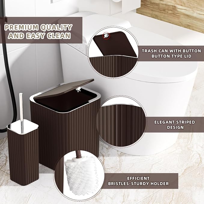 XLHOMO Bathroom Accessories Set - 25PC Brown Bathroom Sets with Shower Curtain and Rugs, Bathroom Accessory Set, Brown Shower Curtain Set, Trash Can, Qtip Holder Dispenser & Soap Dispenser
