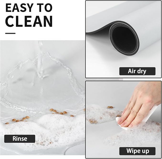 HotLive Dog Food Mat - Absorbent Cat Mat for Food and Water, No Stains Pet Feeding Bowl Mat, Easy to Clean Pet Placemats, Quick Dry Dog Water Dispenser Mat for Messy Drinkers | Paw Light Grey 18"x34"