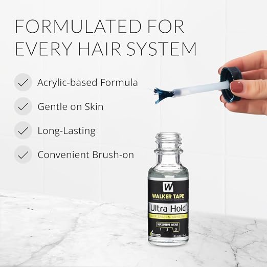 Walker Tape Ultra Hold Brush-On Adhesive 0.5 fl oz, Strong Waterproof Wig Glue for Lace Systems and Tape in Hair Extensions Human Hair, Long Lasting Bonding Adhesive for Hairpiece and Wig Application