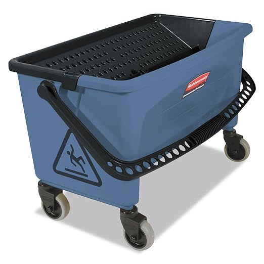 Rubbermaid Commercial Products Finish Mop Bucket with Press Wringer, 26" Blue, for Janitorial/Professional Cleaners and Heavy-Duty Industrial Mopping/Wringing/Cleaning