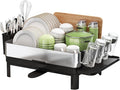 1 Tier Large Stainless Steel Dish Drying Rack with Drain Board | Space Saving, Rust Proof Metal, Automatic Drainage Drainer for Kitchen Counter, Modern Black and Silver for Pots and Pans