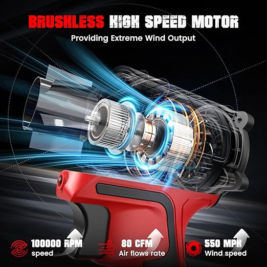 ohyes Air Duster 380W Brushless Motor 100,000RPM Compatible with Milwaukee 18V Battery Variable Speed Jet Fan for Jobsite Woodcraft & Workshop Cleaning(Battery not Included)