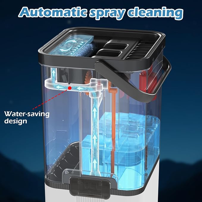 Midyb Mop and Bucket Set, 2026 Upgraded Flat Mop and Bucket System with 2 Pads, Mop Bucket with Wringer Set, Spray Cleaning, Auto Dirty Water Separation Keep Water Fresh, Mops for Floor Cleaning