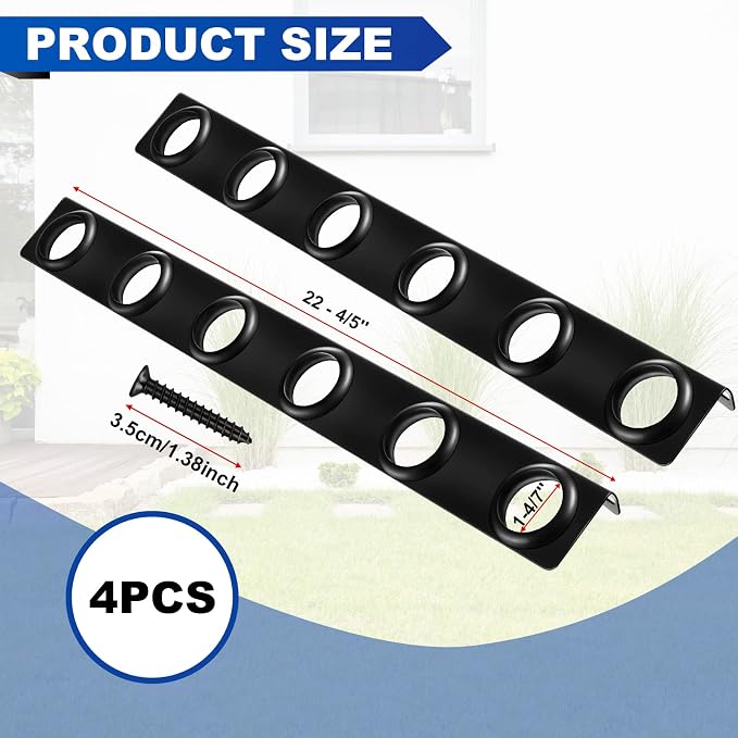4 Sets 6-Tool Landscape Trailer Rack for Lawn Equipment 6 Hole Hand Tool Storage Rack Landscaping Shovel Holder for Truck with Rubber Grommets and Mounting Hardware Accessories, Black