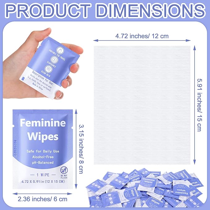300 Pieces Bulk Feminine Wipes Individually Wrapped Travel Size Women Unscented Intimate Period Cleansing Wipes Deodorant Feminine Products Care Kits Private Parts Ph Balanced(Purple)