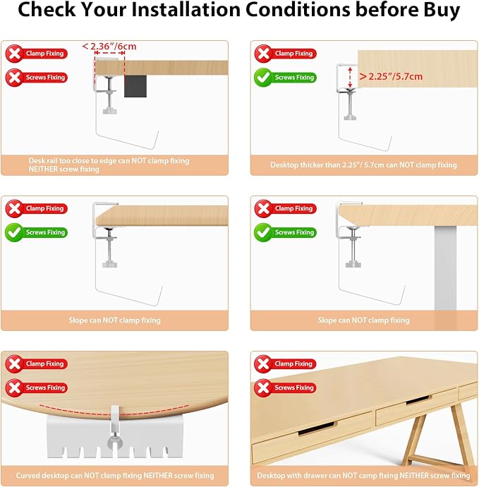 Syeeiex 17" Under Desk Cable Management Tray, No-Drill C-Clamp & Screw Mount, Heavy Duty Metal Cord Organizer with Cable Ties, for Office Home Workspace, White
