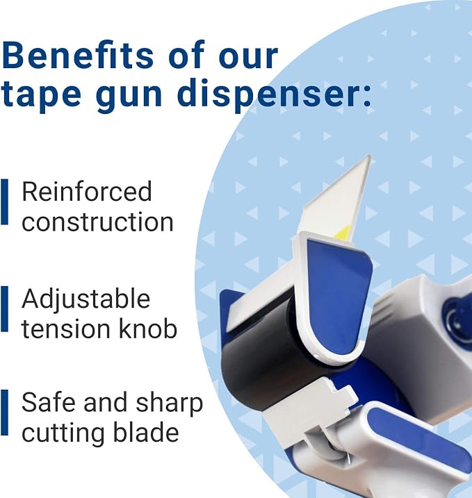 IDL Packaging T291 Tape Gun Dispenser for 2" Tapes, Safe Blade, Rubber Roller, Blue Metal Frame, Comfy Rubber Grip (Pack of 1)