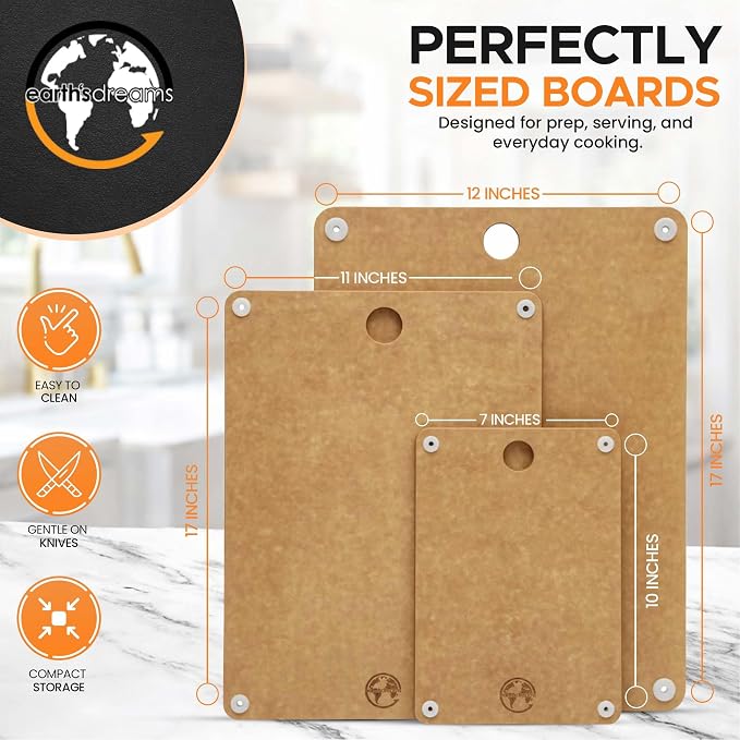 Earth's Dreams Composite Wood Cutting Board Set of 3, Chopping Board | Dishwasher Safe,Non-Toxic, Cutting Boards for Kitchen – Large, Medium & Small Non-Slip Wood Charcuterie & Chopping Boards