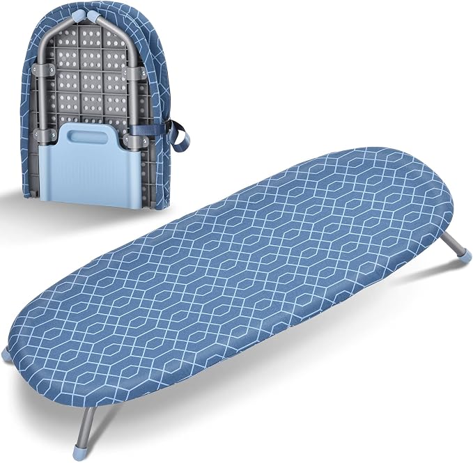 APEXCHASER Foldable Ironing Board, Tabletop Small Iron Board with Heat Resistant Covers, Portable Folding Mini Iron Table with Non-Slip Feet for Home, Laundry Rooms, Dorms, Travel Use, Blue