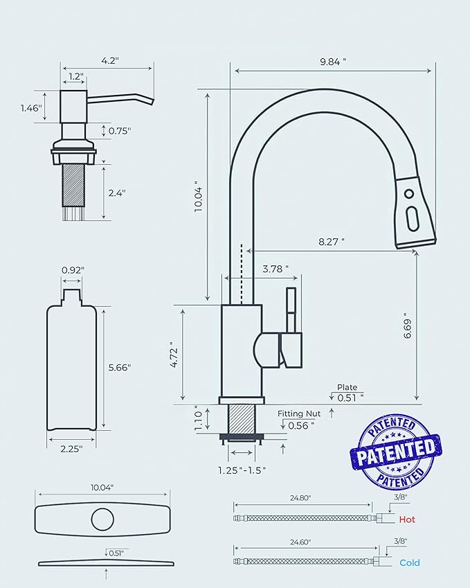 FORIOUS Kitchen Faucets with Soap Dispenser and Pull Down Sprayer, Brushed Nickel, Bar High Arc Single Handle Classic 3 Modes Stainless Steel Faucet for Kitchen Sink Farmhouse RV Laundry Camper