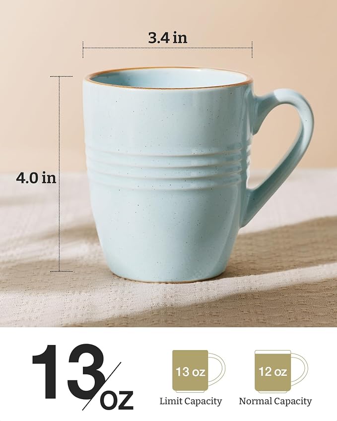 famiware Jupiter Coffee Mugs Set of 6, 13oz Coffee Mug, Microwave and Dishwasher Safe, Coffee Cups with Handle for Coffee, Tea, Cocoa, Milk, Light Blue