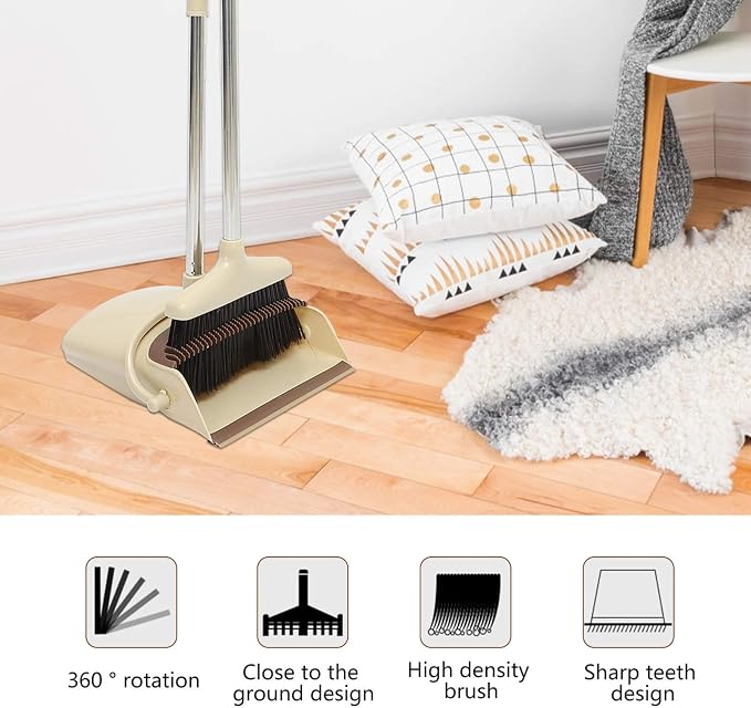 Wakauto 1set Broom and Dustpan Kit Cleaning Tool for Hair Removal for Indoor and Outdoor Use Fits Tight Spaces
