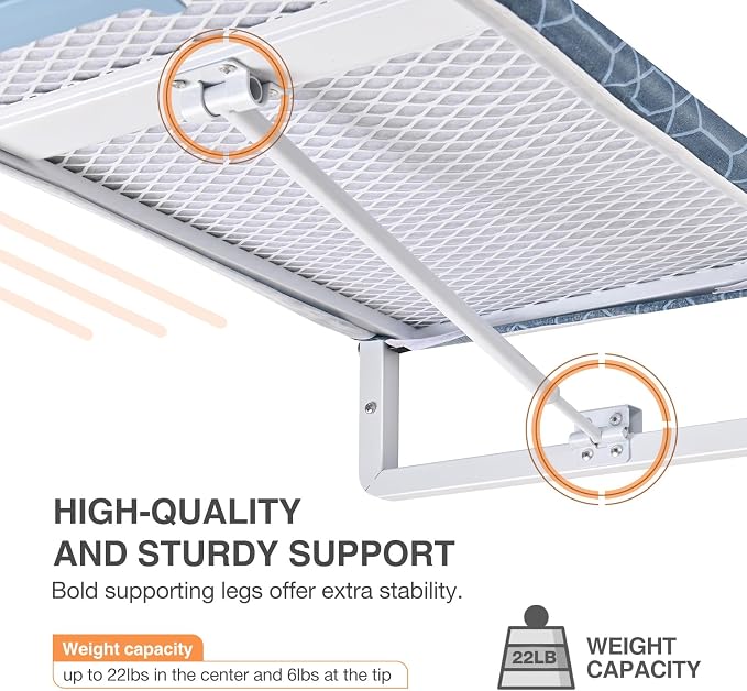KINGBOARD Wall Mounted Ironing Board with Iron Storage, Foldable Iron Board | 12 x 36 inchs, Compact Iron Board for Small Spaces, Foldable Iron Stand Heat Resistant Cover, Blue
