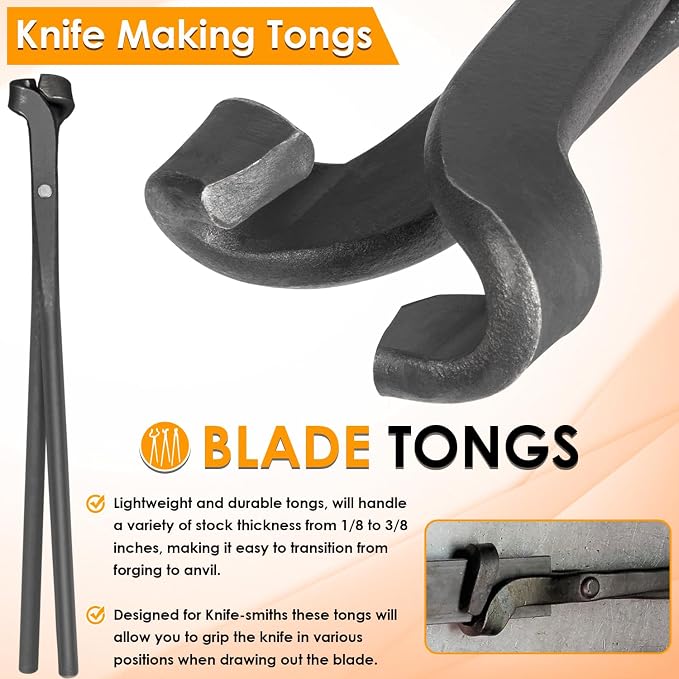 Blacksmith Tongs Knife Making Tongs Set Flat Tongs, Blade Tongs & V-Bit Tongs Assembled Bladesmith Steel Forge Tongs Anvil Blacksmithing Tongs (3 Tongs)