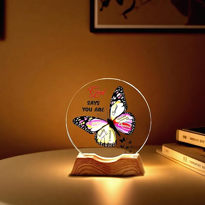 ZHSHWAT Christian Gifts for Women -Butterfly & Bible Verses Crystal Night Light with USB Port - Inspirational Religious Spiritual Gift for Friends, Mom, Sister, Girl, Female Coworker, Home Decor