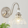 1 Piece Brushed Nickel Finish Wall Sconce, 1-Light Modern Wall Sconce with Hanging Crystal Accents and Flower-Shaped Clear Shades for Bathroom Bedroom Living Room,Modern Vanity Light
