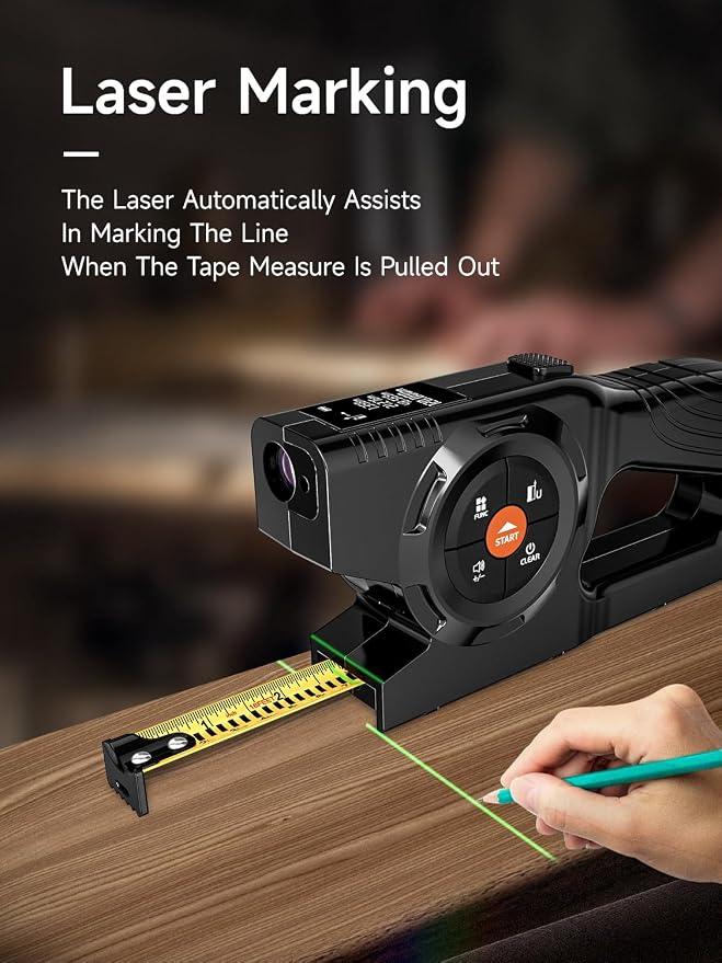 3-in-1 Digital Tape Measure, 196Ft Laser Measurement Tool & Auto Lock Tape with Instant Digital Readout and Green Laser Extension, Measuring List with Memory